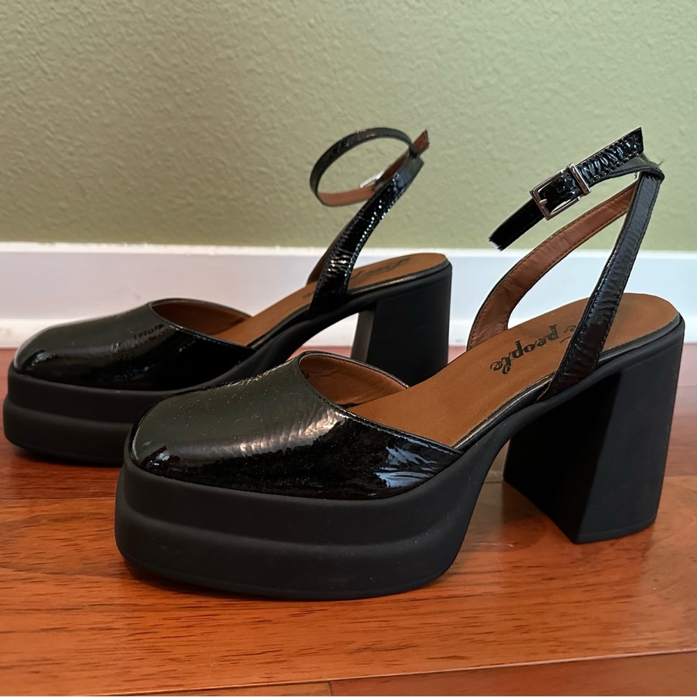 Free People Double Stack Platform Heels Mary Janes Black NEW 8 US